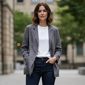 Eileen Fisher Grey Linen Blend Blazer Size 10